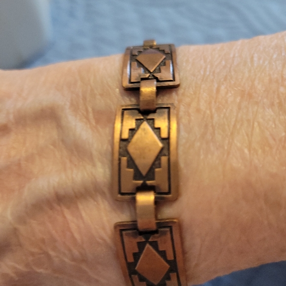VTG solid copper native American panel link cuff bracelet 6.5 inch EUC - Picture 5 of 5